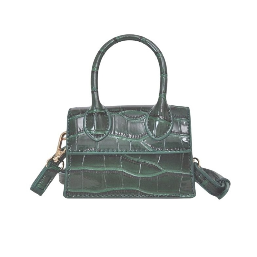 Mini Green Croc Embossed Polyurethane Leather Convertible Shoulder &‎ Handbag